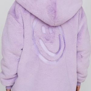Lazy Oaf Happy Place fur zip hoodie. Size M